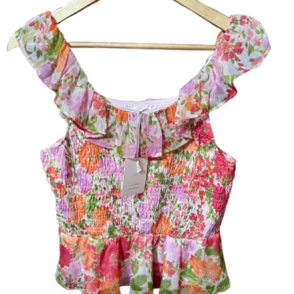 NWT Lauren Conrad Floral Ruffle Smocked Top Size Large